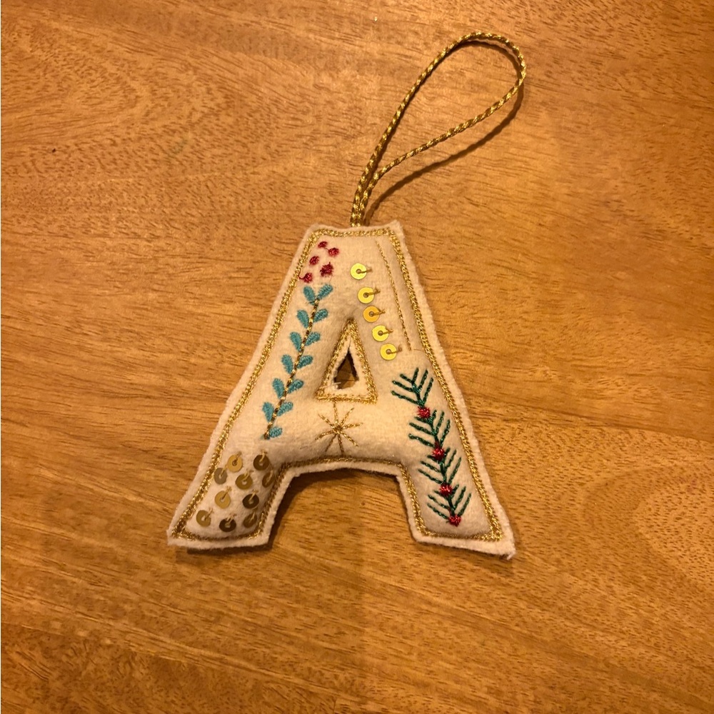 Embroidered Letter A Ornament